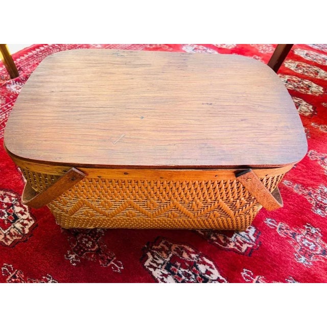 Vintage handcrafted oak woven splint wood basket. Beautifully aged patina. Versatile size makes a great organizational...