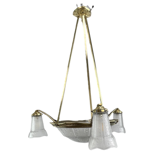 Art Deco Bronze Ceiling Lamp by P. Maynadier, 1930s