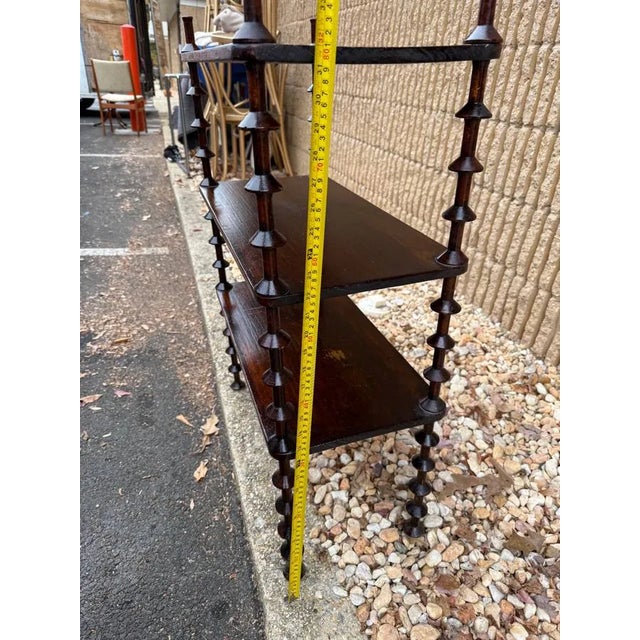 Brown Antique Solid Wood Spindle Three Tier Etagere For Sale - Image 8 of 9