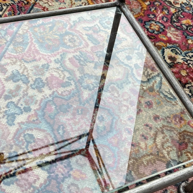 Metal Vintage Square Wrought Iron and Glass 2 Tiered Plant Stand For Sale - Image 7 of 13