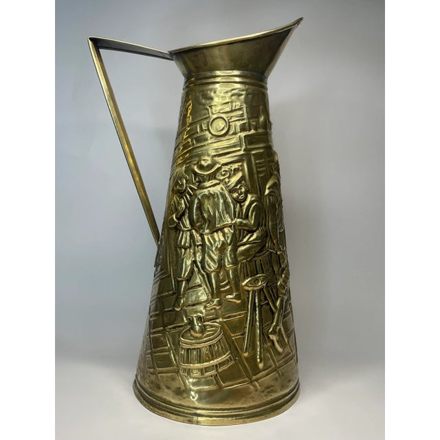 English Traditional Embossed Pub Scene Brass Pitcher For Sale - Image 4 of 12