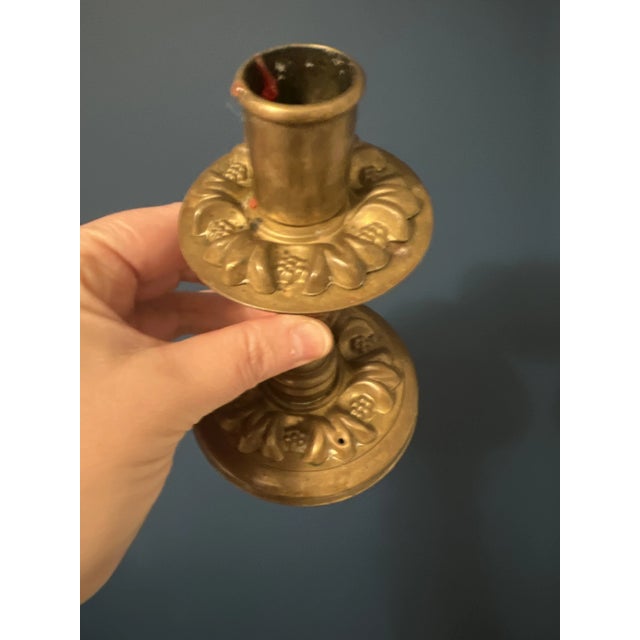 Set of 3 Antique Brass Candle Holder For Sale - Image 9 of 12