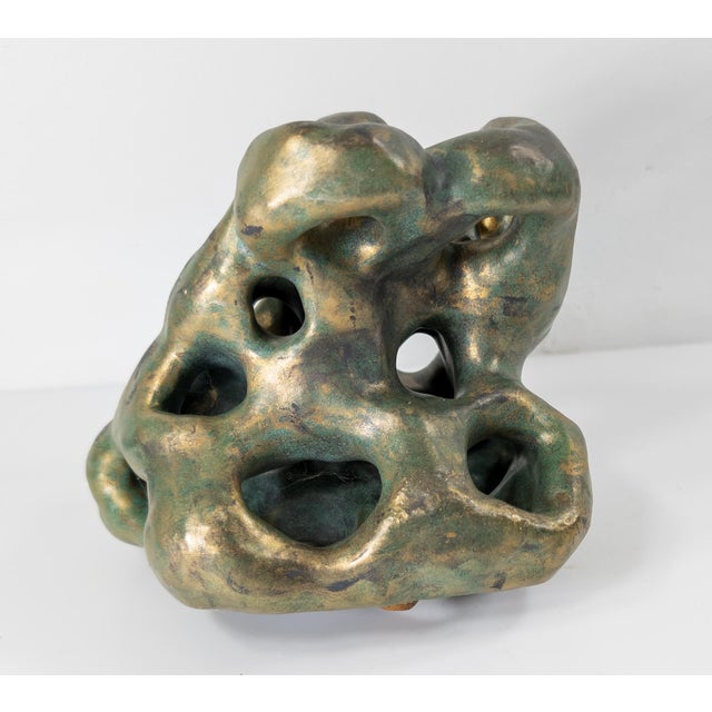 Mid-Century Modern Abstract Art Pottery Sculpture With Heliosine Glaze For Sale - Image 4 of 8