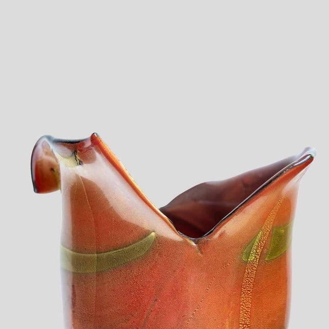 Gold Burnt Orange Murano Glass Vase with Gold Leaf Inclusion by Nichetto For Sale - Image 8 of 12