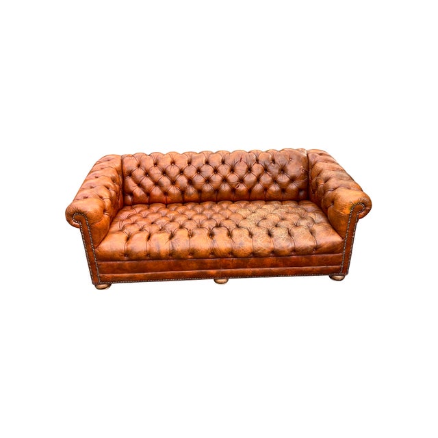 Vintage Tufted Chesterfield Leather Sofa Seating in English Traditional Style For Sale - Image 11 of 12
