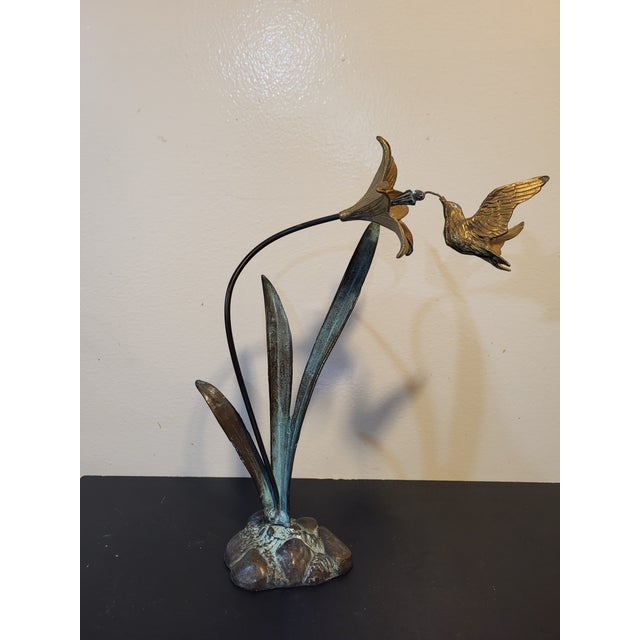 1970s Bronze Metal Hummingbird Flower Sculpture For Sale In San Francisco - Image 6 of 17