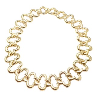 1990s Van Cleef & Arpels Large 24 Motifs Alhambra Yellow Gold Choker Necklace For Sale
