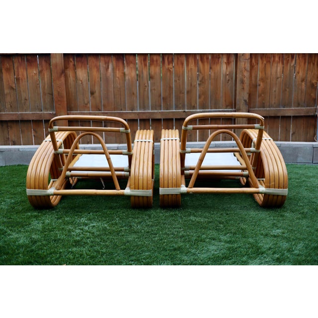 Paul Frankl Pair of Mid-Century Modern Bamboo Rattan 5-Strand Pretzel Chairs | Paul Frankl Style For Sale - Image 4 of 10