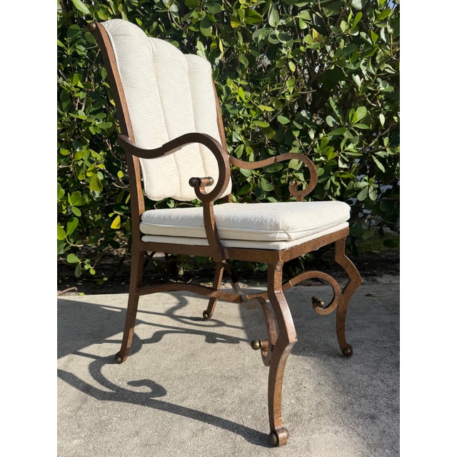 Late 20th Century Vintage Hammered Iron Scroll Arm Lounge Chairs With Brass Finials, a Pair For Sale - Image 5 of 18