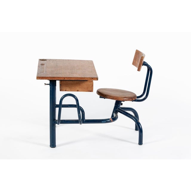 Jean Prouvé Vintage Antique Wood & Metal Child’s School Desk and Chair in the Style of Jean Prouvé For Sale - Image 4 of 14
