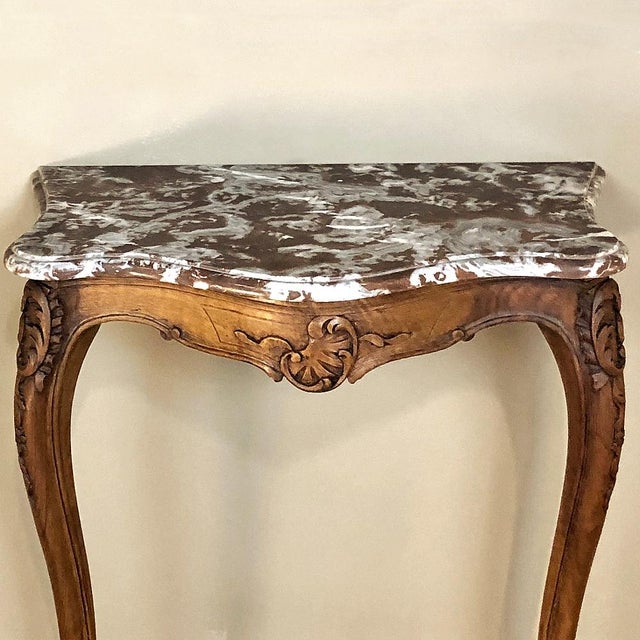 French 19th Century French Louis XV Walnut Marble Top Console For Sale - Image 3 of 9