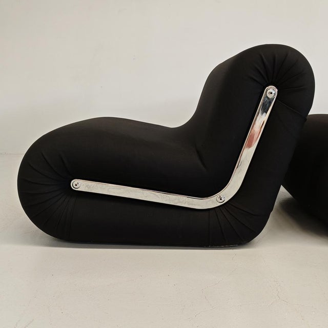 Boomerang Armchairs in Black Stretch Fabric by Rodolfo Bonetto for Flexform, 1970s, Set of 2 For Sale - Image 12 of 18