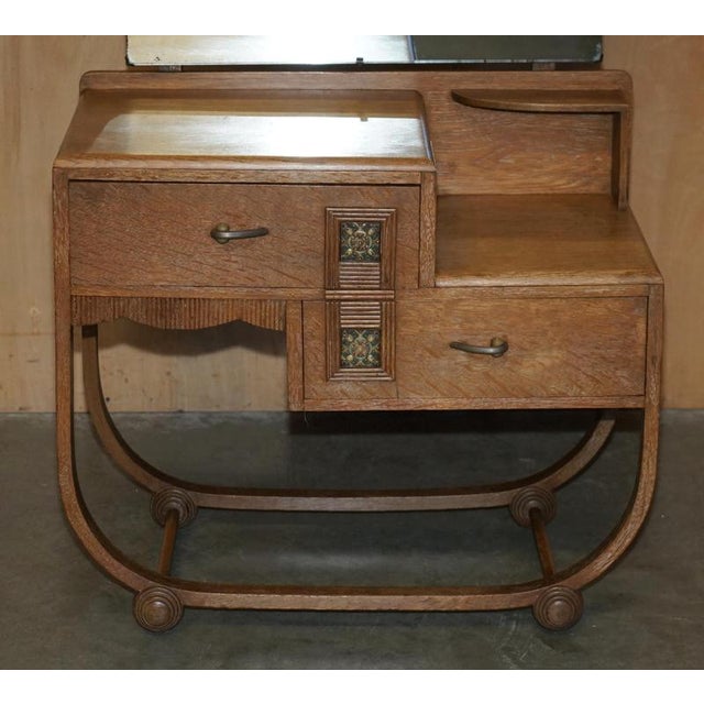 Art Deco Limed Oak Dressing Table and Stool from Heals London, 1920s, Set of 2 For Sale - Image 4 of 18