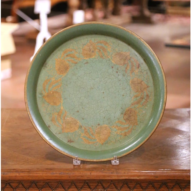 Late 19th Century 19th Century French Hand-Painted Green Tole Tray With Gilt Foliate Decor For Sale - Image 5 of 6