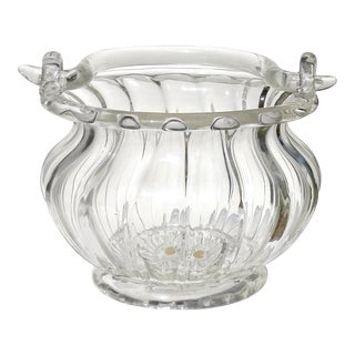 Vintage Archimede Seguso Murano Crystal Clear Italian Art Glass Working Handle Flower Basket Vase For Sale