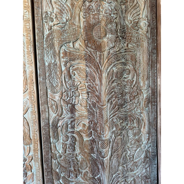Mid-Century Modern Hand-Carved Tree of Life Wall Panel – Blue Washed Rustic Wood Art, Vintage Barn Door 80 For Sale - Image 3 of 8