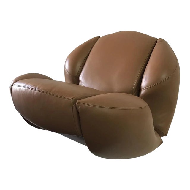 Unique Organic Italian Leather Lounge Chair by Comfortline For Sale