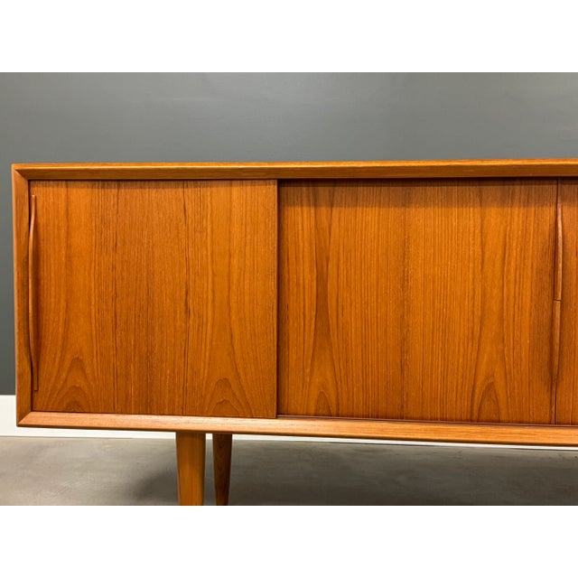Brown 1950s Refinished 79” Danish Modern Teak Sideboard Credenza For Sale - Image 8 of 10