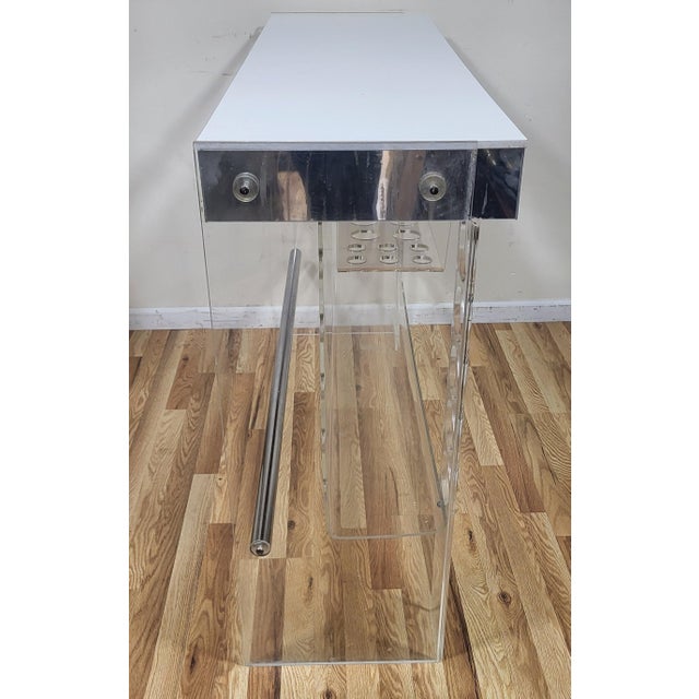 Chrome Lucite & Chrome Mid-Century Modern Bar & Pair of Barstool Chairs by Luigi Bardini For Sale - Image 8 of 18