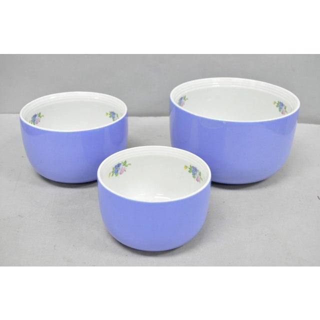 Vintage Hall's "Rose Parade" 1259 Blue Ceramic Nesting Mixing Bowls - Set of 3 For Sale - Image 12 of 13