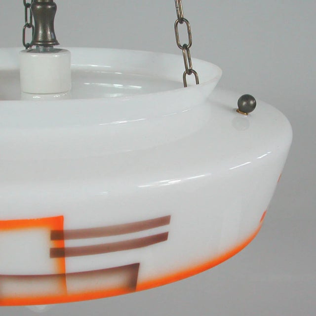 German Art Deco Pendant Lamp in Enameled Glass and Brass, 1930s For Sale - Image 13 of 18
