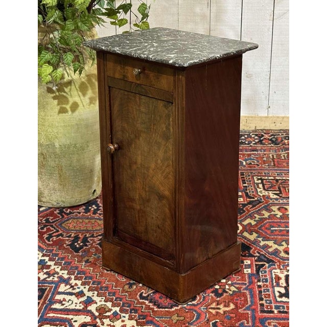 Antique Bedside Table in Mahogany with Grey Marble Top, 1800s For Sale - Image 10 of 16