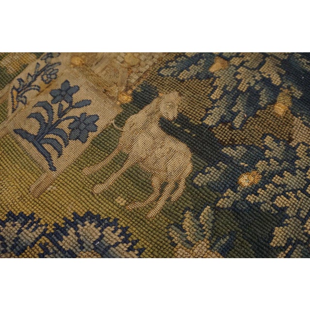 1750s GreenTraditional Scenic Antique English Needlepoint Rug 2'4"x2'7" Silk Flatweave Carpet For Sale - Image 4 of 12
