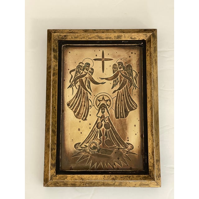 Bronze Mid 20th Century Art Deco Bronze Madonna and Child With Angels Icon For Sale - Image 8 of 8