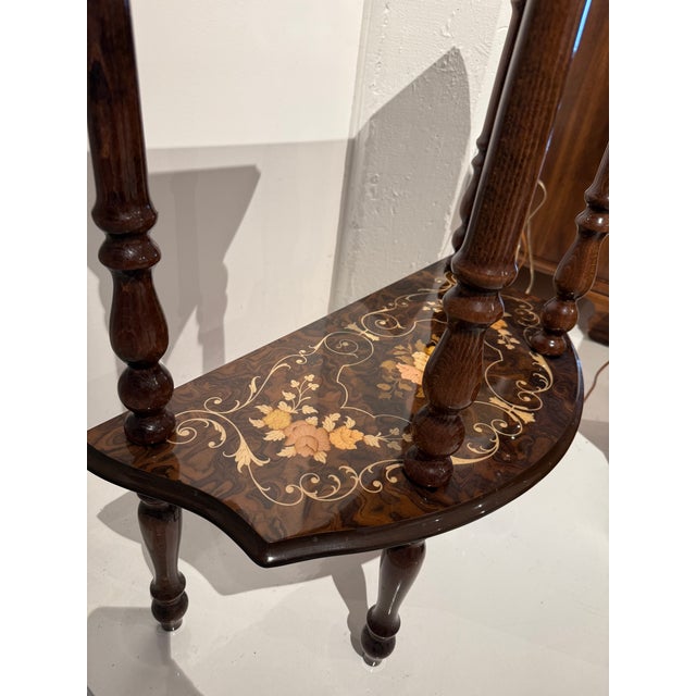 Mid 20th Century Italian-Style Marquetry Inlaid Demilune Console Table With Lower Shelf For Sale - Image 4 of 7