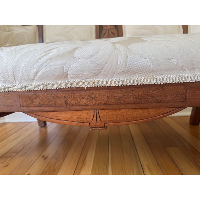 Antique Victorian Eastlake Walnut Settee/Loveseat - Reupholstered For Sale - Image 9 of 9
