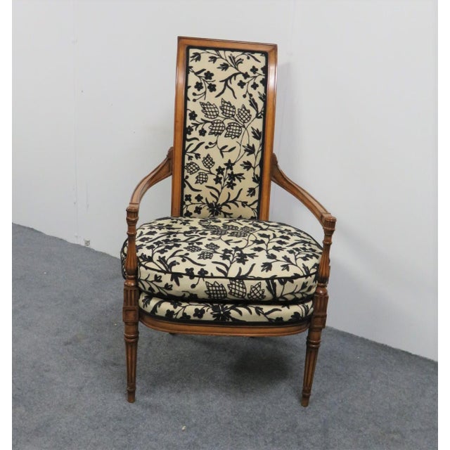 French Style Cream and Black Patterned Crewel Armchair Chairish