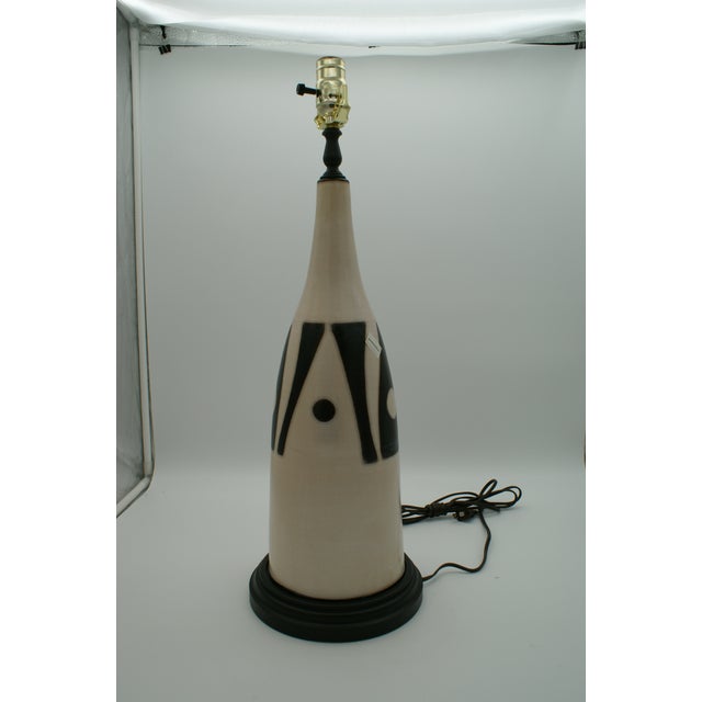 Contemporary Late 20th Century Black & Ivory Geometric Chulucanas Pottery Lamp – Handcrafted Peruvian Art Long Neck Vase For Sale - Image 3 of 7