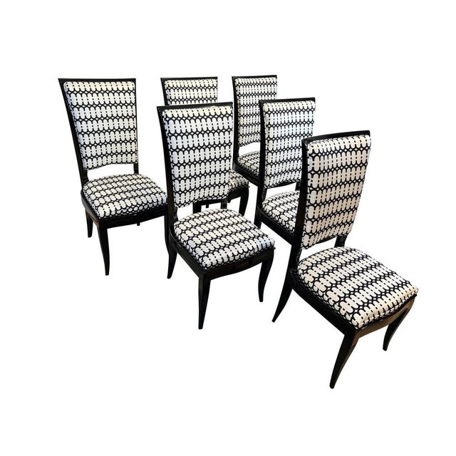 Set of six art deco high back dining chairs, black lacquer, france circa 1930 beautiful set of 6 art deco so called "high-...