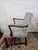 Danish accent chair with new upholstery. It features a contemporary geometric pattern fabric. It is perfectly sized for a...