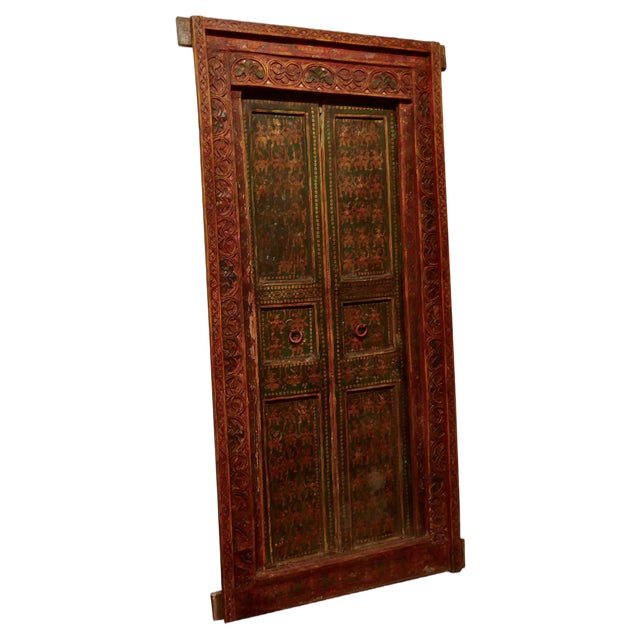 Anglo Indian Painted Doors in Original Frame, 1880s For Sale
