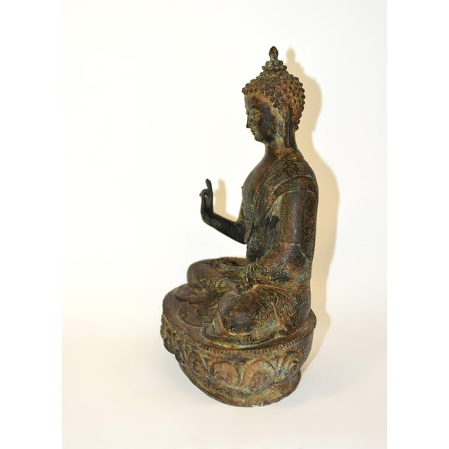 Antique Tibetan Bronze Buddha Shakyamuni With High Crown For Sale - Image 12 of 15