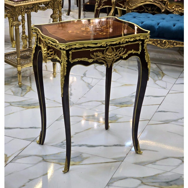 Bronze 1990s French Accent Side Table With Glass Top, Gold Leaf & Bronze Details For Sale - Image 8 of 8