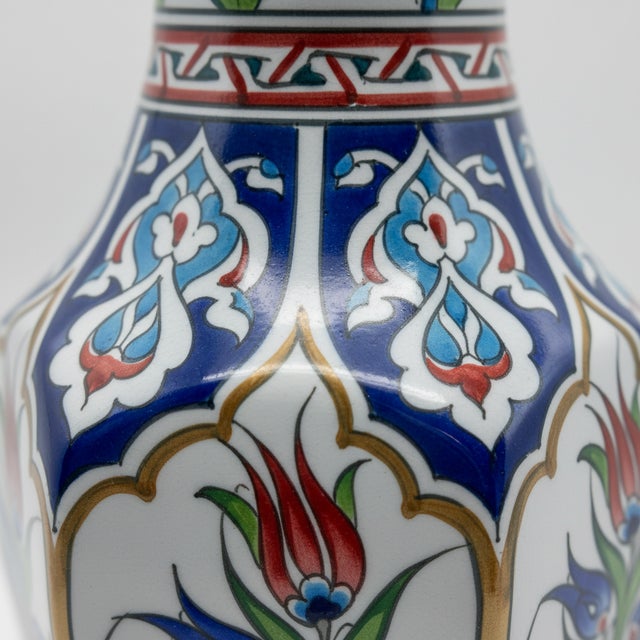 Art Deco Handmade Ceramic Faceted Vase (25cm) – Iznik Floral Arches & Panels – Geometric Art Decor For Sale - Image 3 of 10