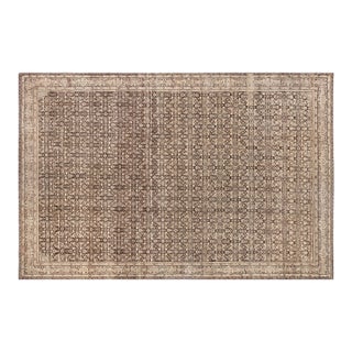 Antique Persian Tabriz Beige Brown Handwoven Wool Rug For Sale