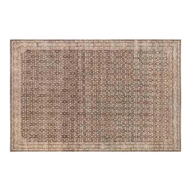 Antique Persian Tabriz Beige Brown Handwoven Wool Rug For Sale