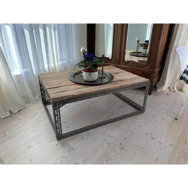 Wood Rustic Industrial Coffee Table For Sale - Image 7 of 7