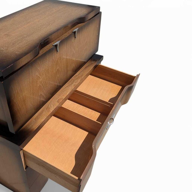 1950s Mid-Century Modern Tallboy Gentleman's Chest With Drop-Front Cabinet For Sale - Image 15 of 18