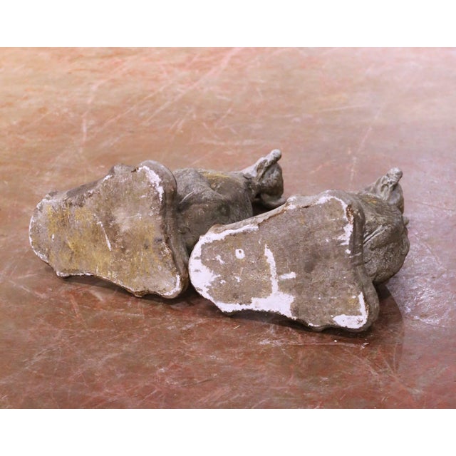 Gray Pair of Vintage French Outdoor Weathered Carved Stone Greyhound Dog Sculptures For Sale - Image 8 of 8