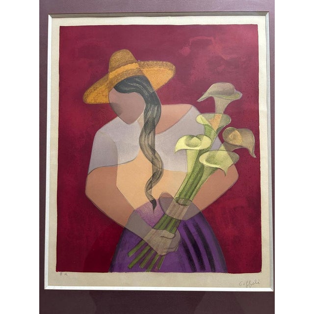 Modern Louis Toffoli, Women with Arum Lilies, Lithograph For Sale - Image 3 of 6