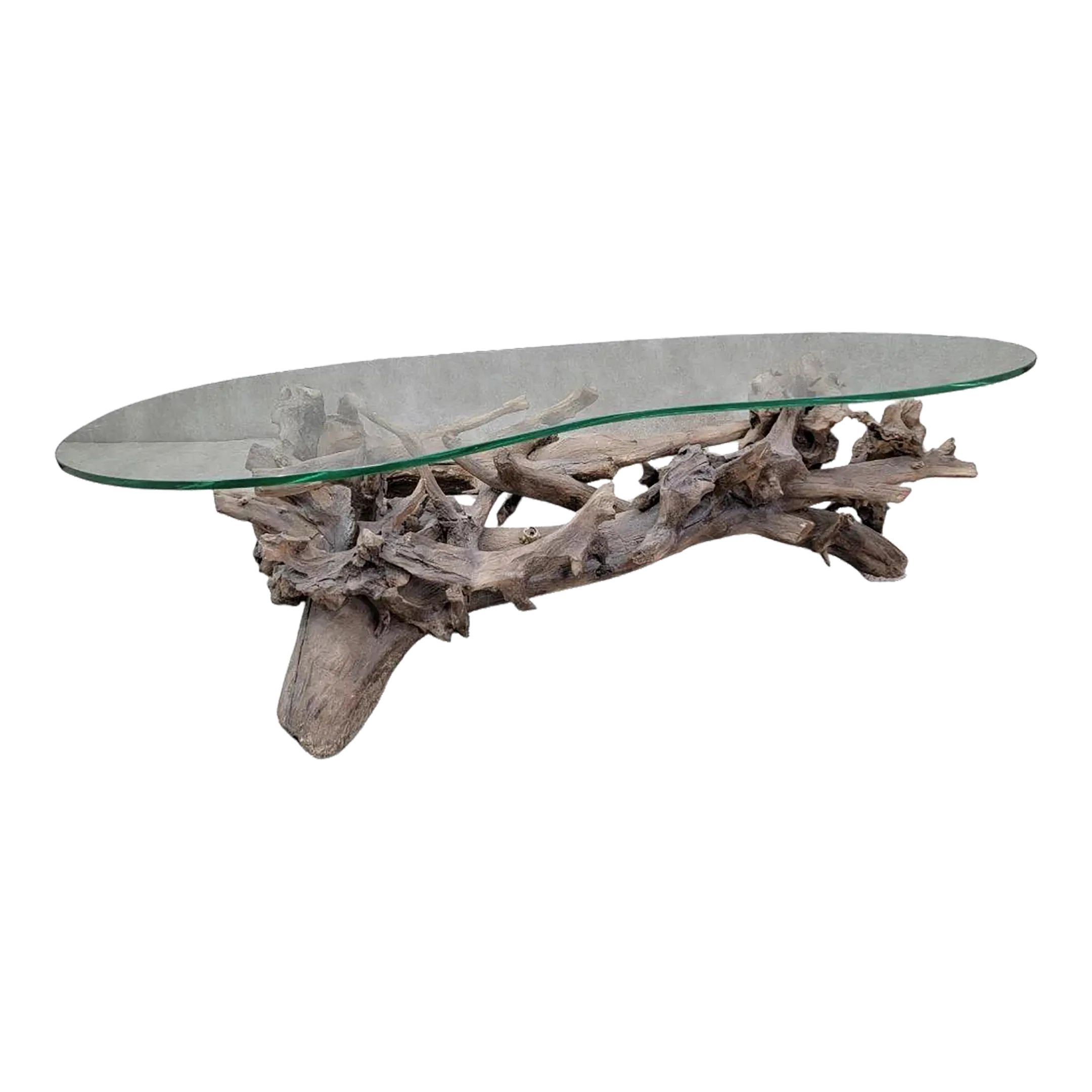Mid Century Drift/Teak Root Live Edge Kidney Shape Glass Top