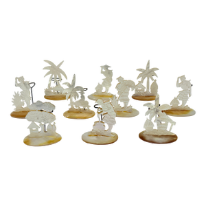 Set of Ten Carved Mother-of-Pearl Tropical Figural Place Card Holders