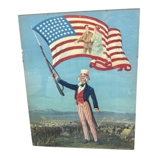 Antique 1917 “The Love of Freedom” Wwi Uncle Sam Lithograph by Ezio Anichini For Sale