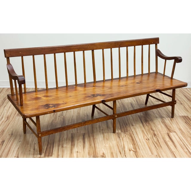 Early 20th Century Antique Wood Spindle Back Deacons Bench For Sale - Image 5 of 16
