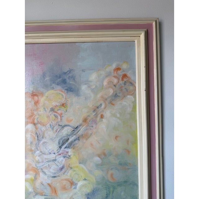 1970s 1970’s Iras “Guitar + Girl” Impressionist Abstract Oil on Canvas Painting, Framed For Sale - Image 5 of 12