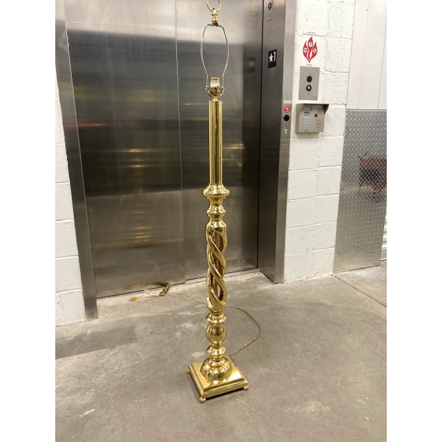 High quality triple helix brass twist floor lamp manner of Chapman, heavy cast brass base stamped made in Hong Kong, circa...